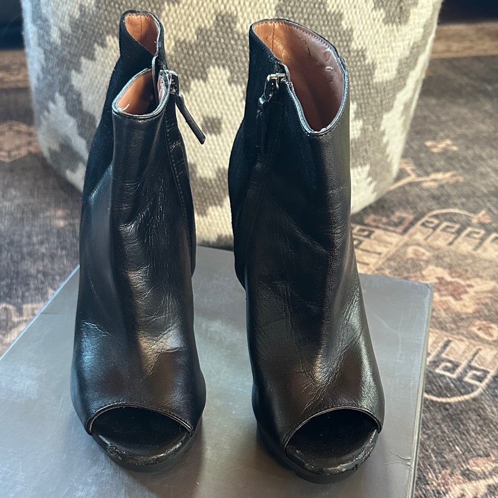 BCBGMaxAzria Black Peep-Toe Heeled Boots - Picture 3 of 7